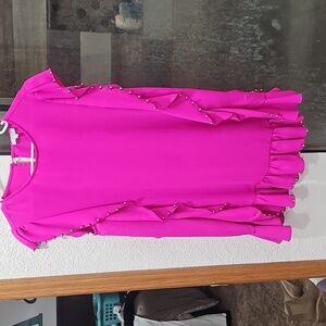 Pink Ruffle Dress with Pearl Accents